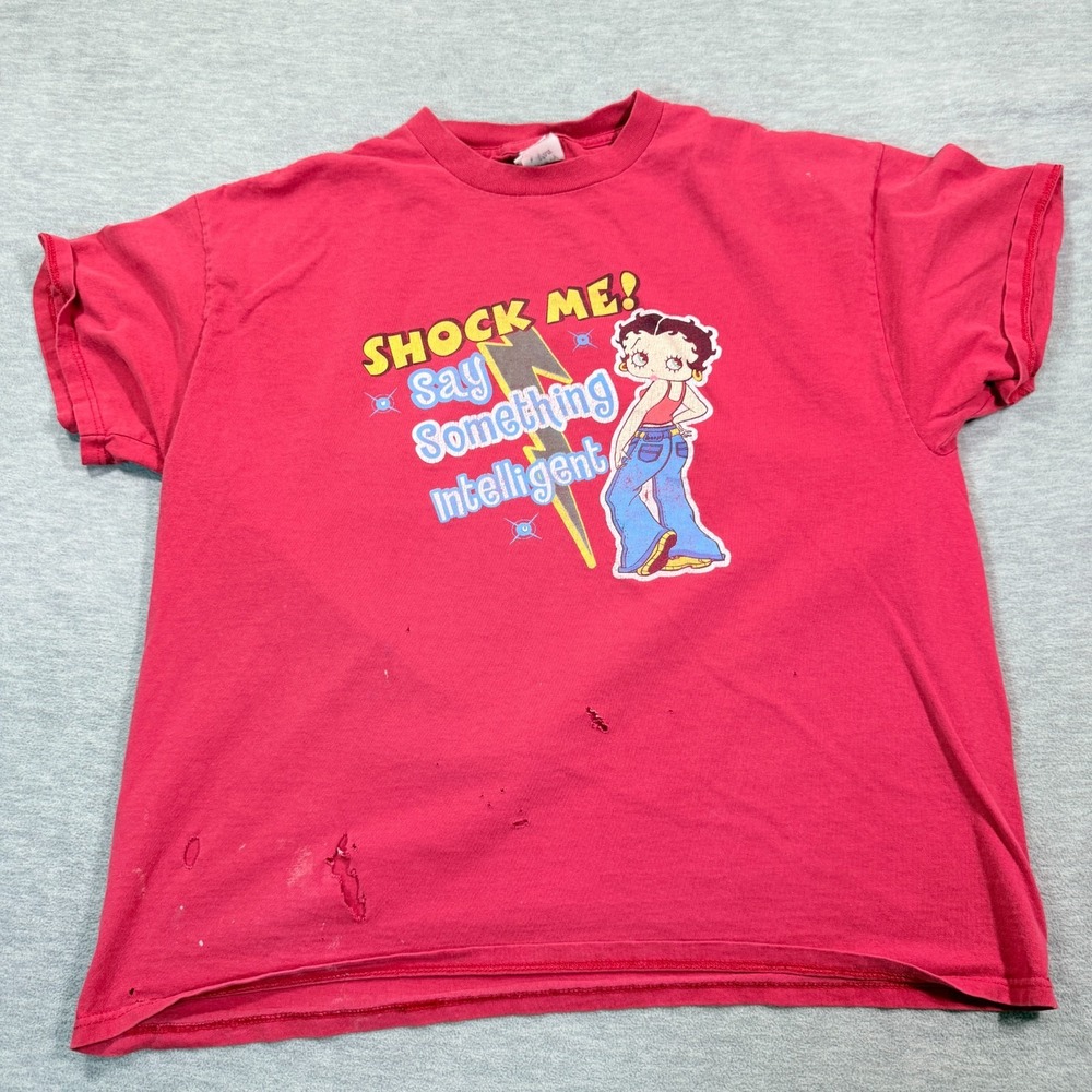 Betty Boop T-Shirt Women L Red 2005 Freeze Shock‎ Me Graphic Distressed